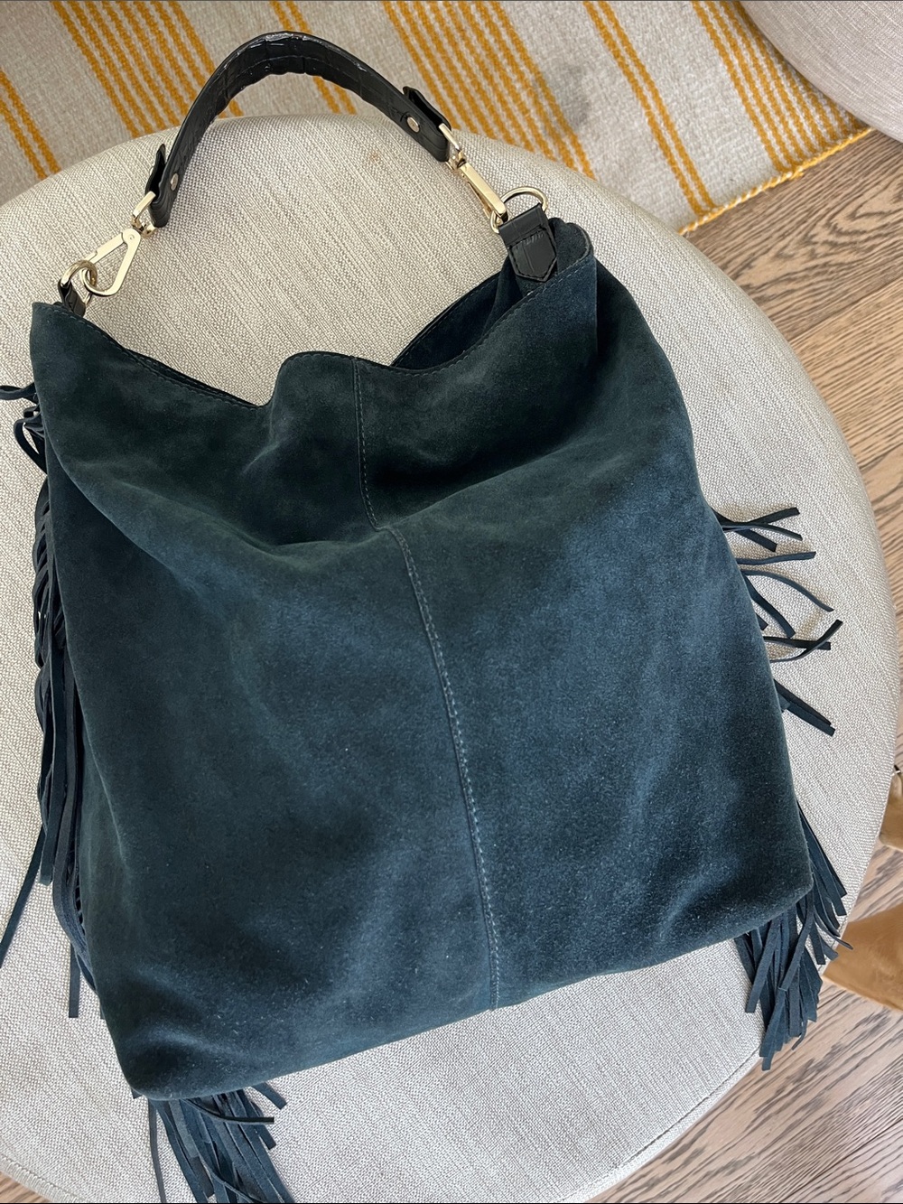 Blue  Suede Fringe Hobo Bag - Women